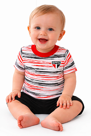 Camiseta Bebê São Paulo Listras Tricolor Oficial
