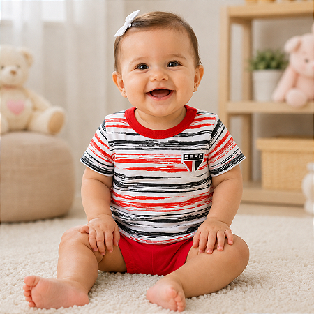 Camiseta Bebê São Paulo Listras Tricolor Oficial