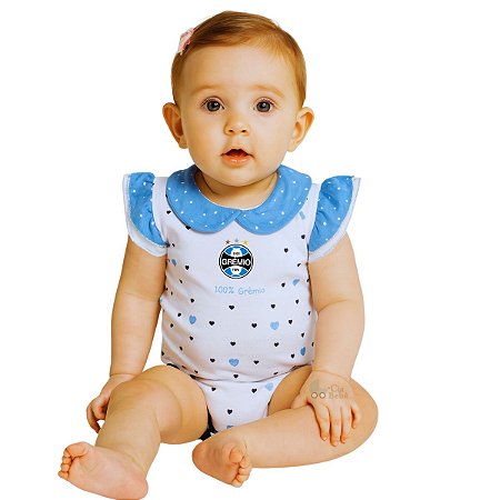 Body Bebê Grêmio Coração Manga Curta Oficial