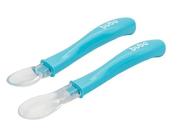 Kit Buba Colher Com 2 Pecas Em Silicone Azul Cia Bebe