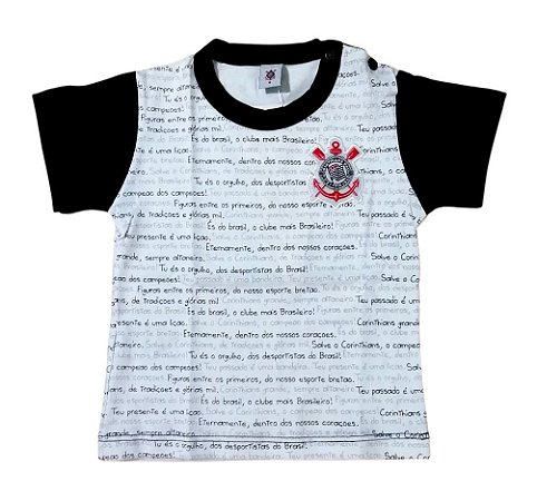 Camiseta Bebê Corinthians Hino Manga Curta Oficial