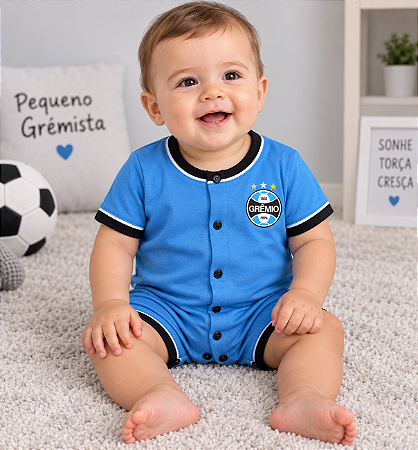 Macacão Bebê Grêmio Manga Curta Unissex 100% Aldodão Oficial