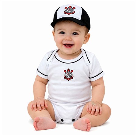Conjunto Bebê Corinthians Com Body e Boné Oficial