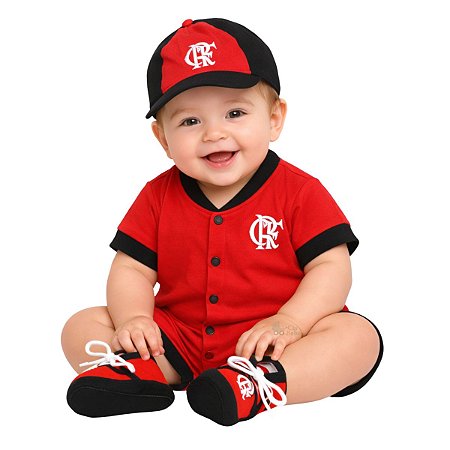 Kit Macacão Bebê Flamengo com 3 Peças Oficial