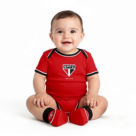 Body e Pantufa São Paulo Vermelho Torcida Baby