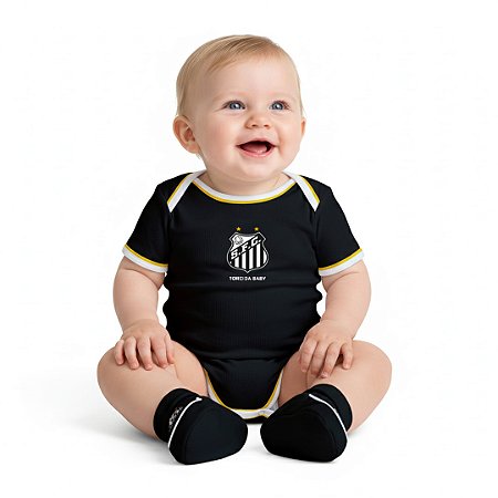 Body e Pantufa Santos Preto Torcida Baby​