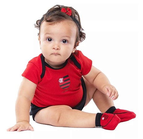 Kit bebê Flamengo menina 3 peças - Cia Bebê - Cia Bebê