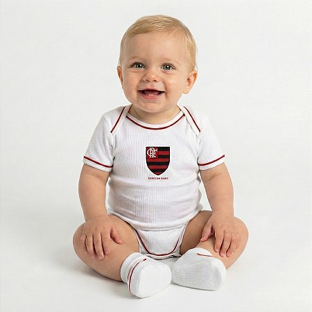 Body e Pantufa Flamengo Branco Torcida Baby
