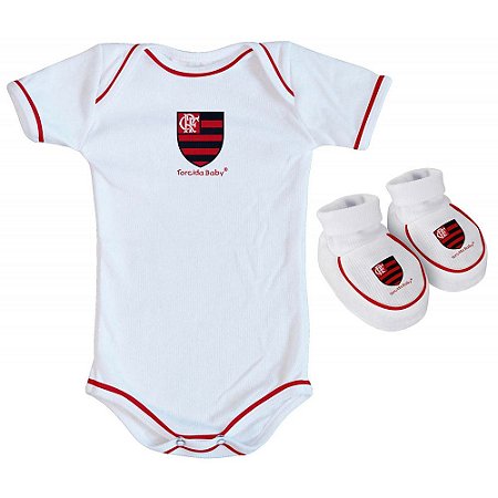 Body e Pantufa Flamengo Branco Torcida Baby
