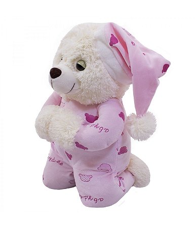 Ursinha Pelúcia Que Reza Pijama Rosa 30cm