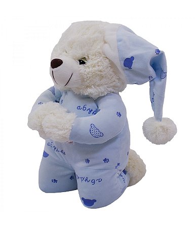 Ursinho Pelúcia Que Reza Pijama Azul 30cm