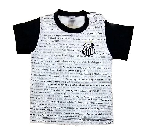 Camiseta Bebê Santos Hino Manga Curta Oficial