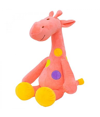 Pelúcia Girafa Rosa Pintas Coloridas 37cm
