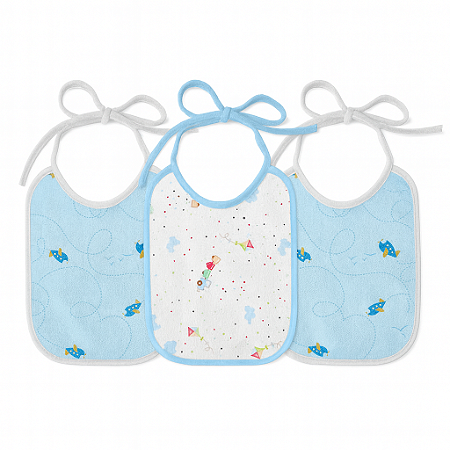 Kit Babador Felpudo Estampado Azul 25x19cm 3 Pçs Papi