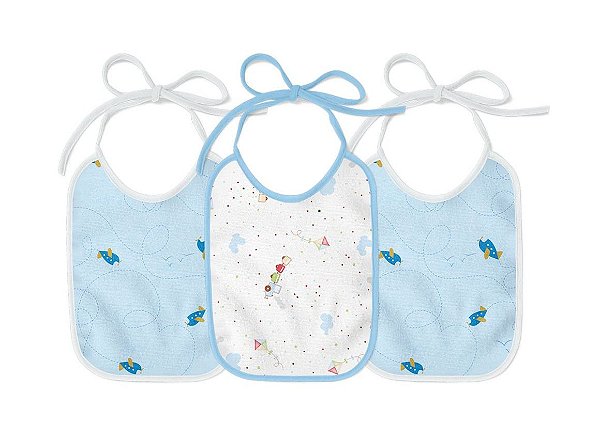 Kit Babador Felpudo Estampado Azul 25x19cm 3 Pçs Papi