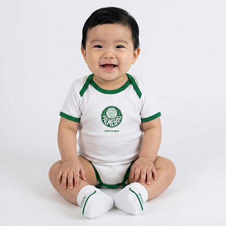 Body e Pantufa Bebê Palmeiras Branco - Torcida Baby
