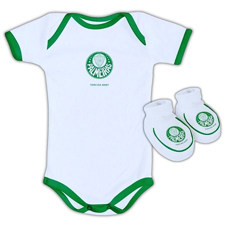 Body e Pantufa Bebê Palmeiras Branco - Torcida Baby