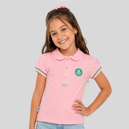 Camisa Polo Rosa Palmeiras Infantil Juvenil Oficial