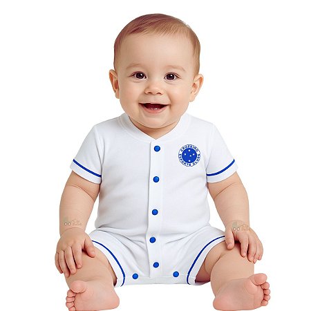 Macacão Bebê Cruzeiro Branco Curto Unissex Oficial