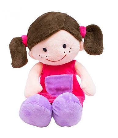 Boneca De Pano Sorridente Roupa Pink 29cm