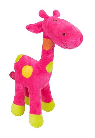 Pelúcia Girafa Rosa Com Pintas Coloridas 34cm
