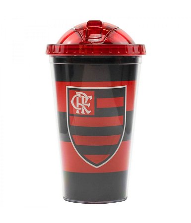 Copo Flamengo de Plástico Com Canudo 450ml Oficial