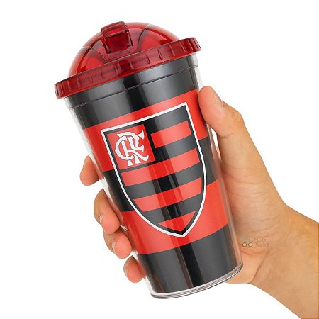 Copo Flamengo de Plástico Com Canudo 450ml Oficial