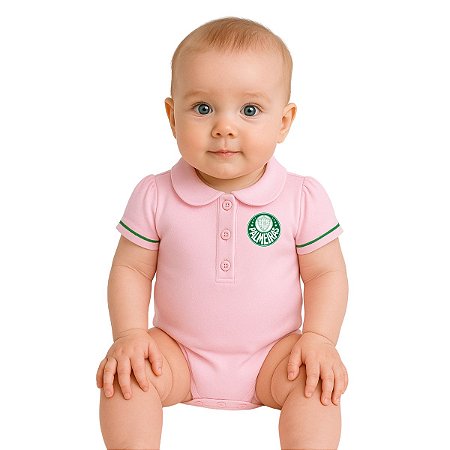 Body Palmeiras Polo Rosa Manga Curta Oficial