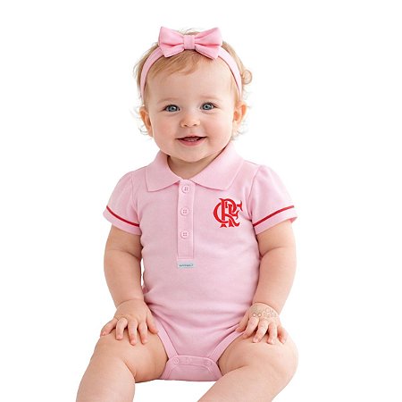 Body Flamengo Polo Rosa Manga Curta Oficial