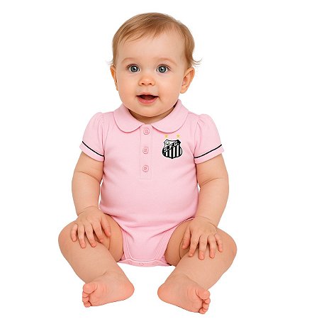 Body Santos Polo Rosa Manga Curta Oficial