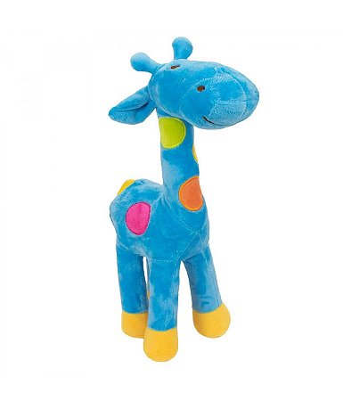 Pelúcia Girafa Azul Com Pintas Coloridas 34 cm