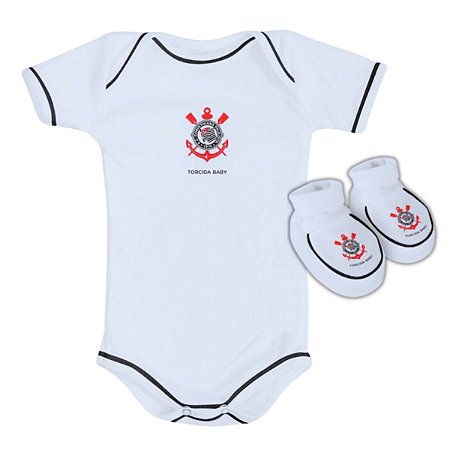 Conjunto Bebê Corinthians Body e Pantufa Branco Oficial