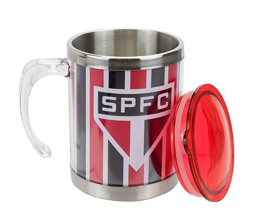 Caneca Térmica Com Tampa Vermelha São Paulo 450ml