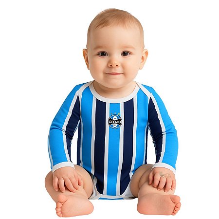 Body Bebê Grêmio Campo Listrado Longo Oficial