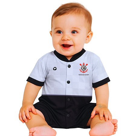 Macacão Bebê Corinthians Manga Curta Torcida Baby Oficial