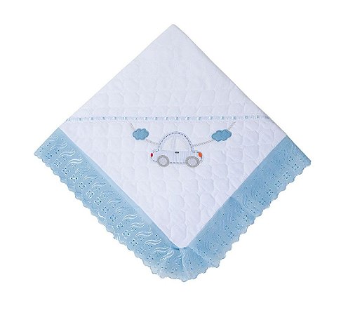 Manta Bebê Acolchoada 90x90cm Carrinho Azul Papi - Cia Bebê