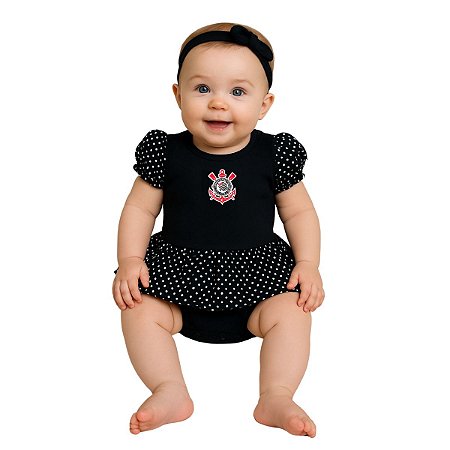 Body Vestido Bebê Corinthians Bolinhas Oficial