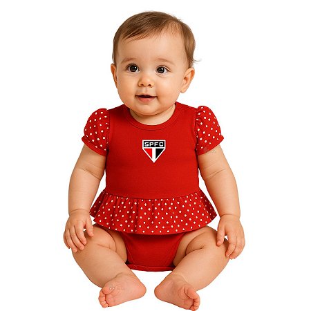 Body Vestido Bebê São Paulo FC Vermelho Babado Poá Oficial