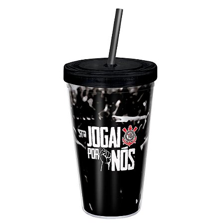 Copo Com Canudo Corinthians Jogai Por Nós 450ml Oficial