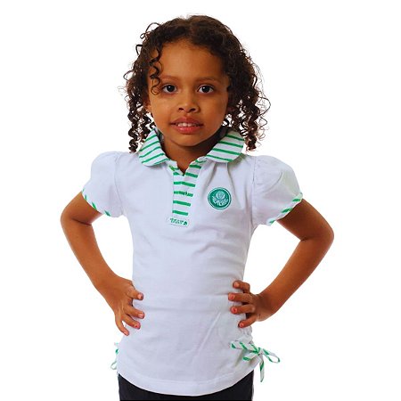 Camiseta Palmeiras Polo Branca Infantil Feminina Oficial