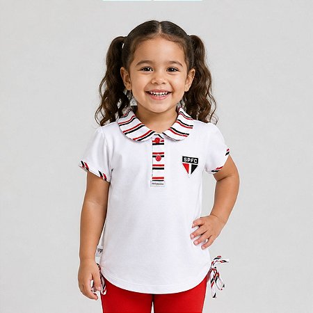 Camisa Polo Branca Infantil São Paulo Feminina Oficial