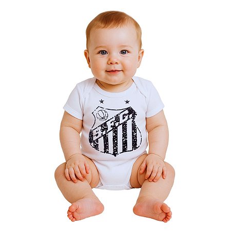 Body Bebê Santos Branco Com Estampa do Escudo Oficial