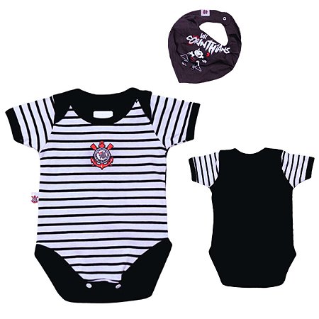 Kit Bebê Corinthians Com Body e Bandana Oficial