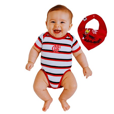 Kit Bebê Flamengo Com Body e Bandana Oficial