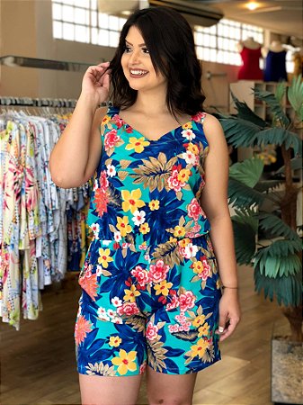 macaquinho floral plus size