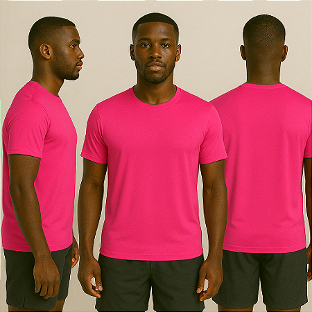 Camiseta Manga Curta Lisa Sport Dry Rosa Neon