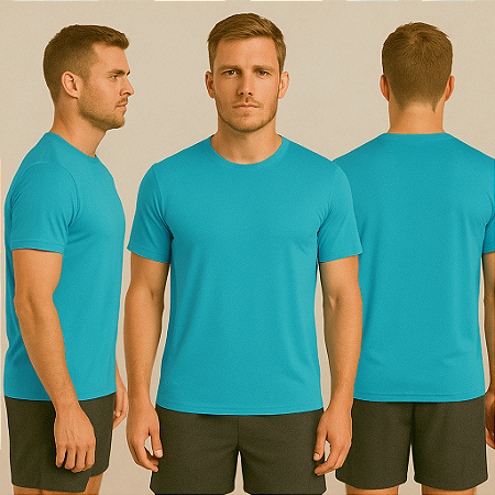 Camiseta Manga Curta Lisa Sport Dry Azul Turquesa