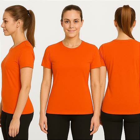 Baby Look Manga Curta Lisa Sport Dry Laranja