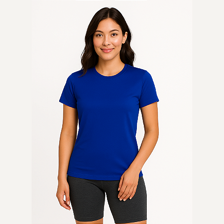 Baby Look Manga Curta Lisa Sport Dry Azul Royal