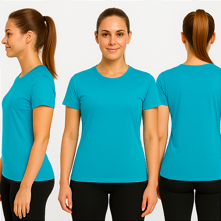 Baby Look Manga Curta Lisa Sport Dry Azul Turquesa